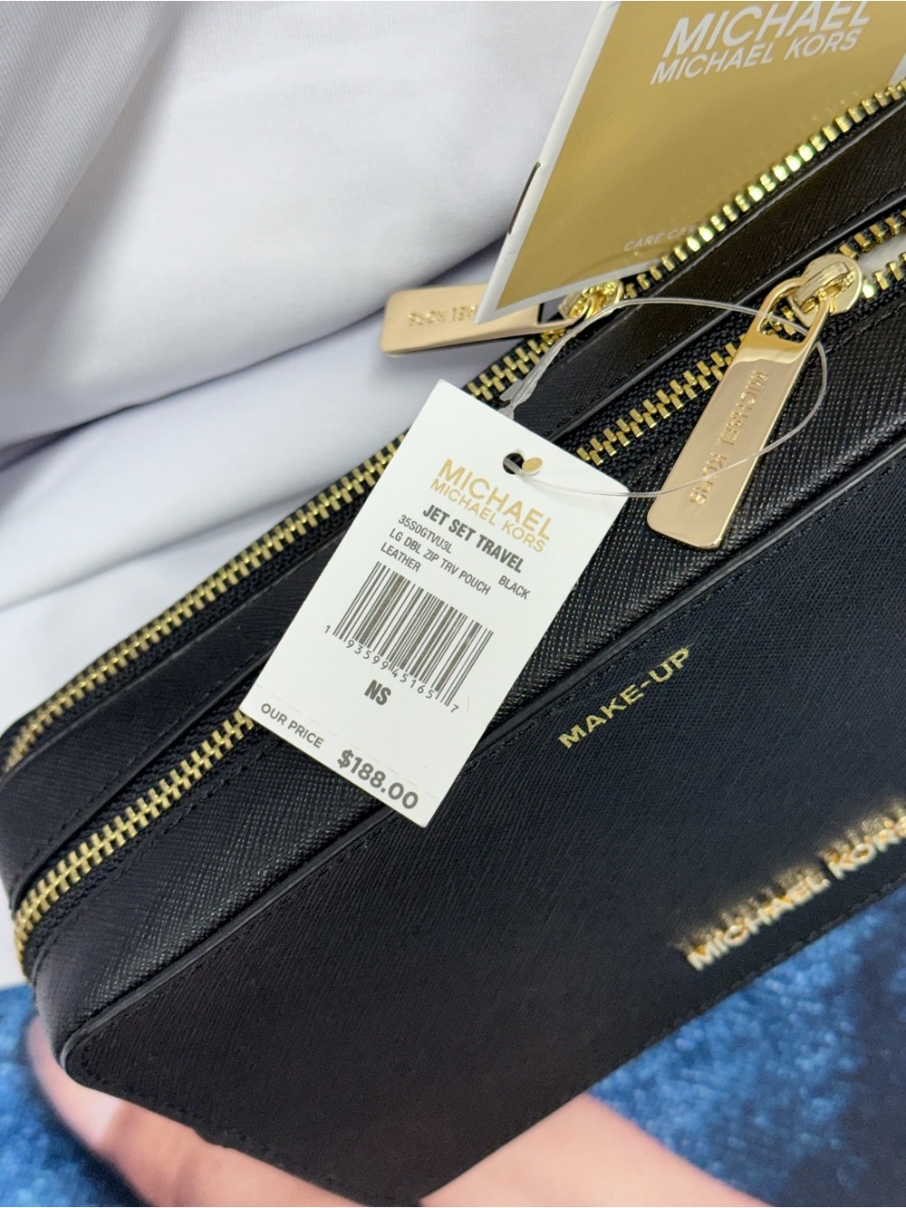 (new+tag) Michael Kors cosmetic case MK monogram size 8x4 inch black - Picture 2 of 11